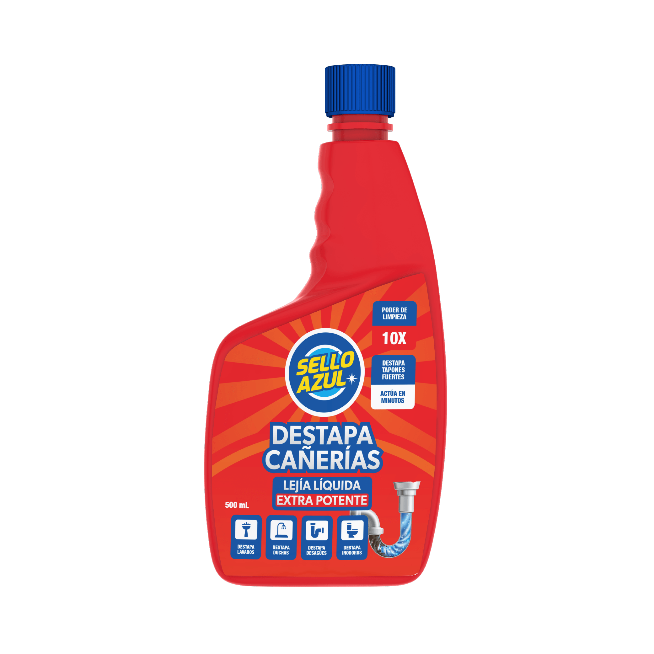 Destapa Caerias LEJIA LQUIDA extra potente para lavabos y desages 500  ml. - SELLO AZUL - Kywi