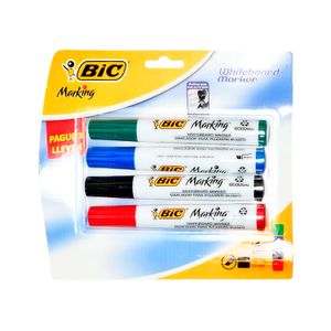 Marcador de pizarra 4 unidades de color rojo, azul, verde y negro. - BIC