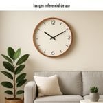 Reloj-redondo-de-pared-con-apariencia-de-tejido-y-marco-de-madera.---ORGILL