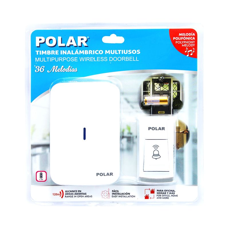 Timbre-inhalambrico-color-blanco-3-piezas-y-con-36-melodias.---POLAR