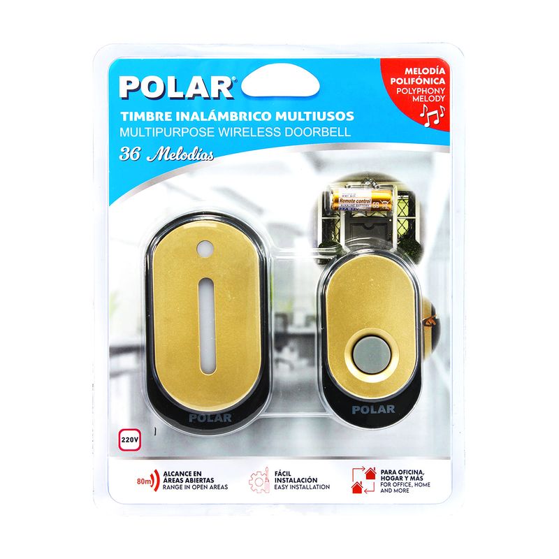 Timbre-inhalambrico-color-beige-3-piezas-y-con-36-melodias.---POLAR