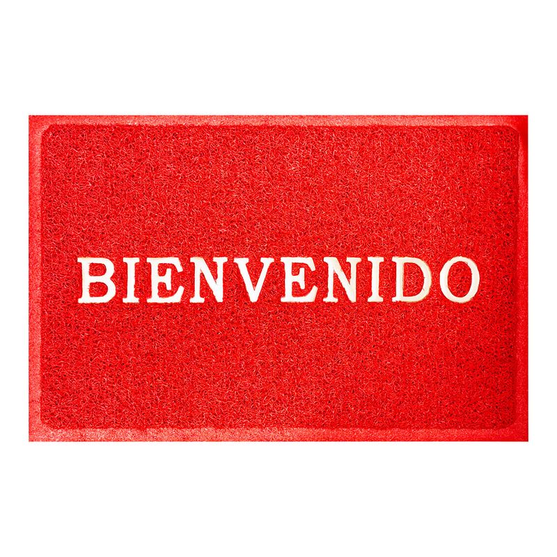 Tapete-de-entrada-rojo-tipo-musgo-con-inscripcion-de--Bienvenido-.---CASTER