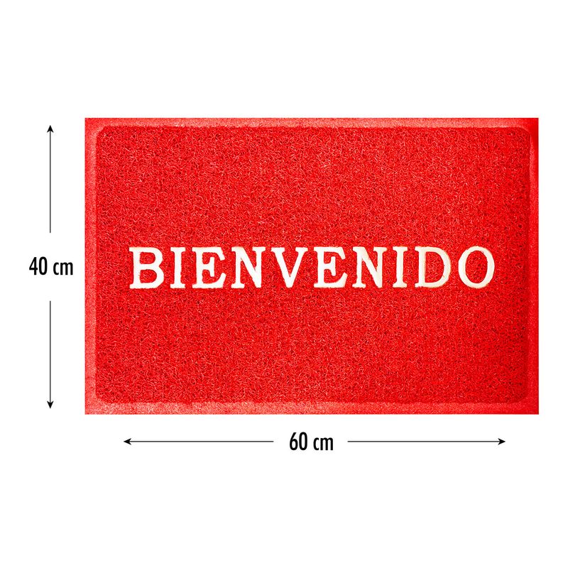 Tapete-de-entrada-rojo-tipo-musgo-con-inscripcion-de--Bienvenido-.---CASTER