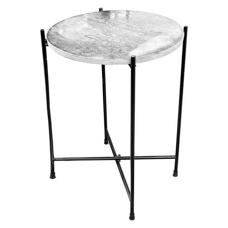 Mesa-auxiliar-redonda-tipo-piedra-con-estructura-metalica-negra.---ORGILL