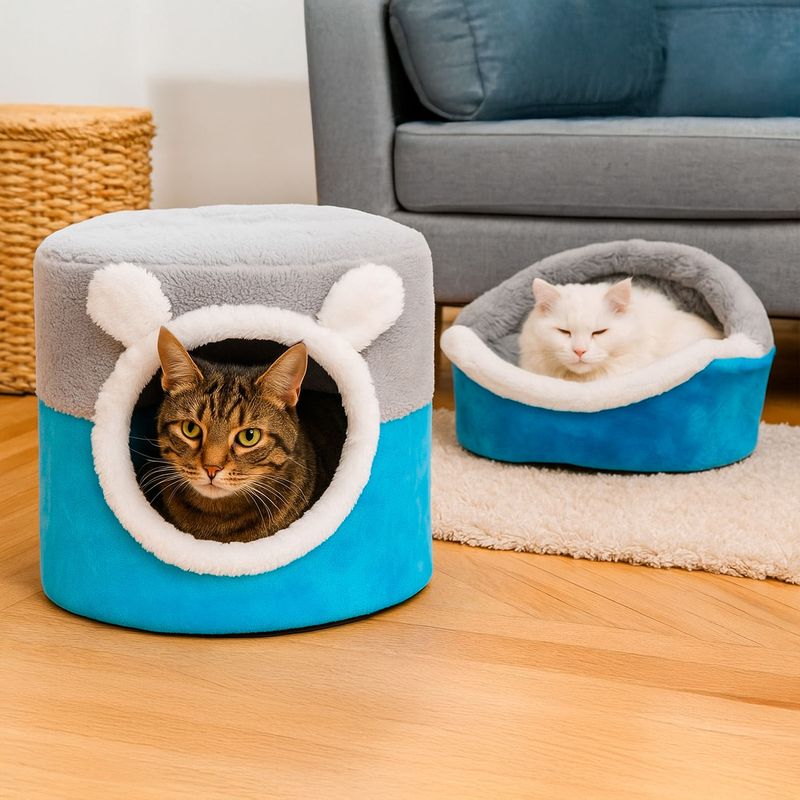 Cama-2-en-1-para-gato-en-color-turquesa-y-gris-talla-L---VIDA-DE-GATO