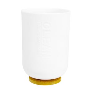 Vaso porta cepillos con base de bambú y cuerpo plástico blanco. - ORGILL