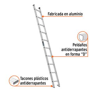 Escalera recta de 8 peldaños, tipo III de 2,4 m de aluminio con peldaños y tacones antiderrapantes. - TRUPER