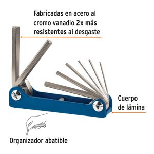 Juego de 8 llaves allen MILIMÉTRICAS tipo navaja con cuerpo de lámina. - TRUPER