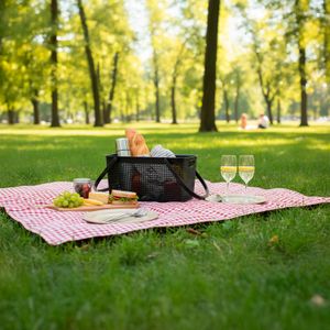 Cesto para PICNIC con sujetadores, de 38,2 x 38,5 x 25,5 cm, en color café. - PLAPASA