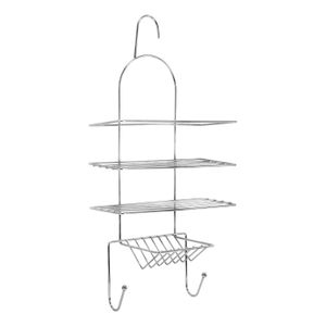 Organizador metálico para DUCHA de 2 niveles + jabonera, con ganchos. - K HOME