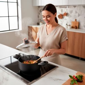 Olla mediriano negra, hecha de aluminio, para cocina a gas, eléctrica o cerámica. - WARENHAUS