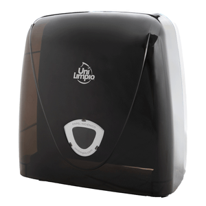 Dispensador para papel higiénico JUMBO,con elementos de anclaje de color negro translucido. - UNILIMPIO