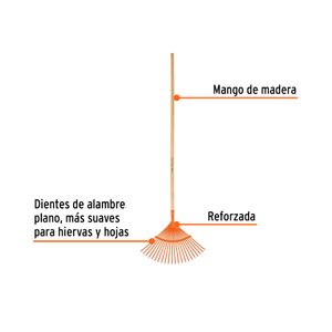 Escoba para jardín con 22 dientes y mango de 48" reforzada. - TRUPER