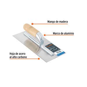 Llana de borde recto de acero de 11" x 5" con marco de aluminio y mango de madera. - TRUPER