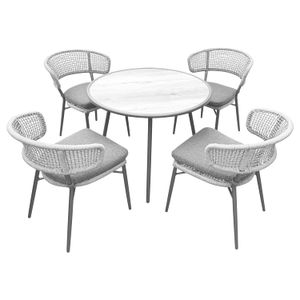 Juego de mesa para patio con estructura de acero y sogas entretejidas. - K HOME