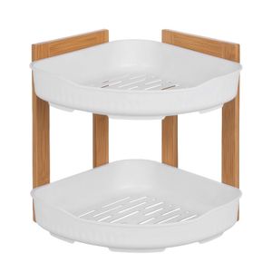 Estante de baño de 23 x 23 x 27 cm con dos niveles y bases de madera. - BATHROOM SOLUTIONS