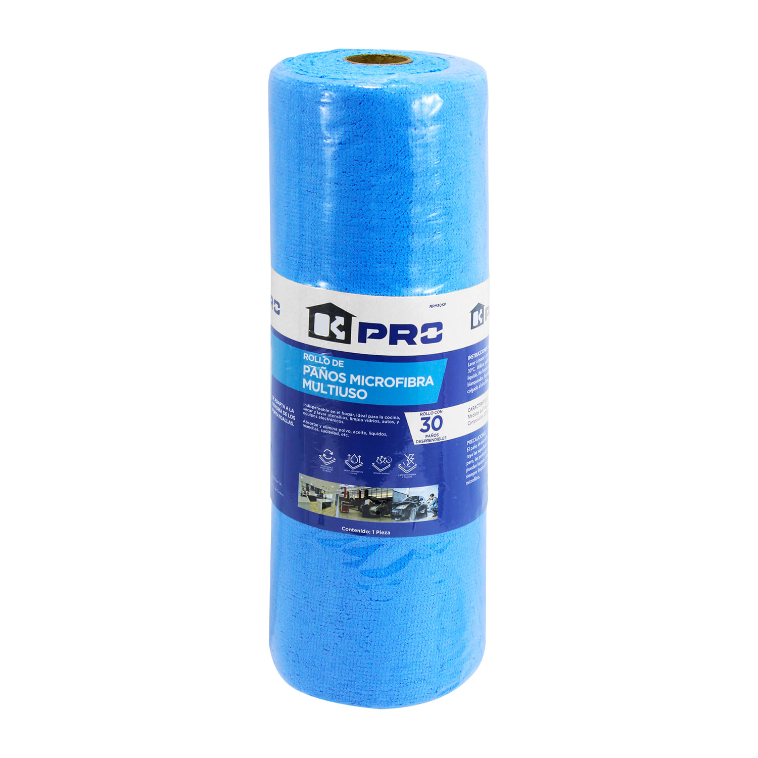 Rollo de 30 toallas de microfibra de 30 x 30 cm. - K PRO - Kywi