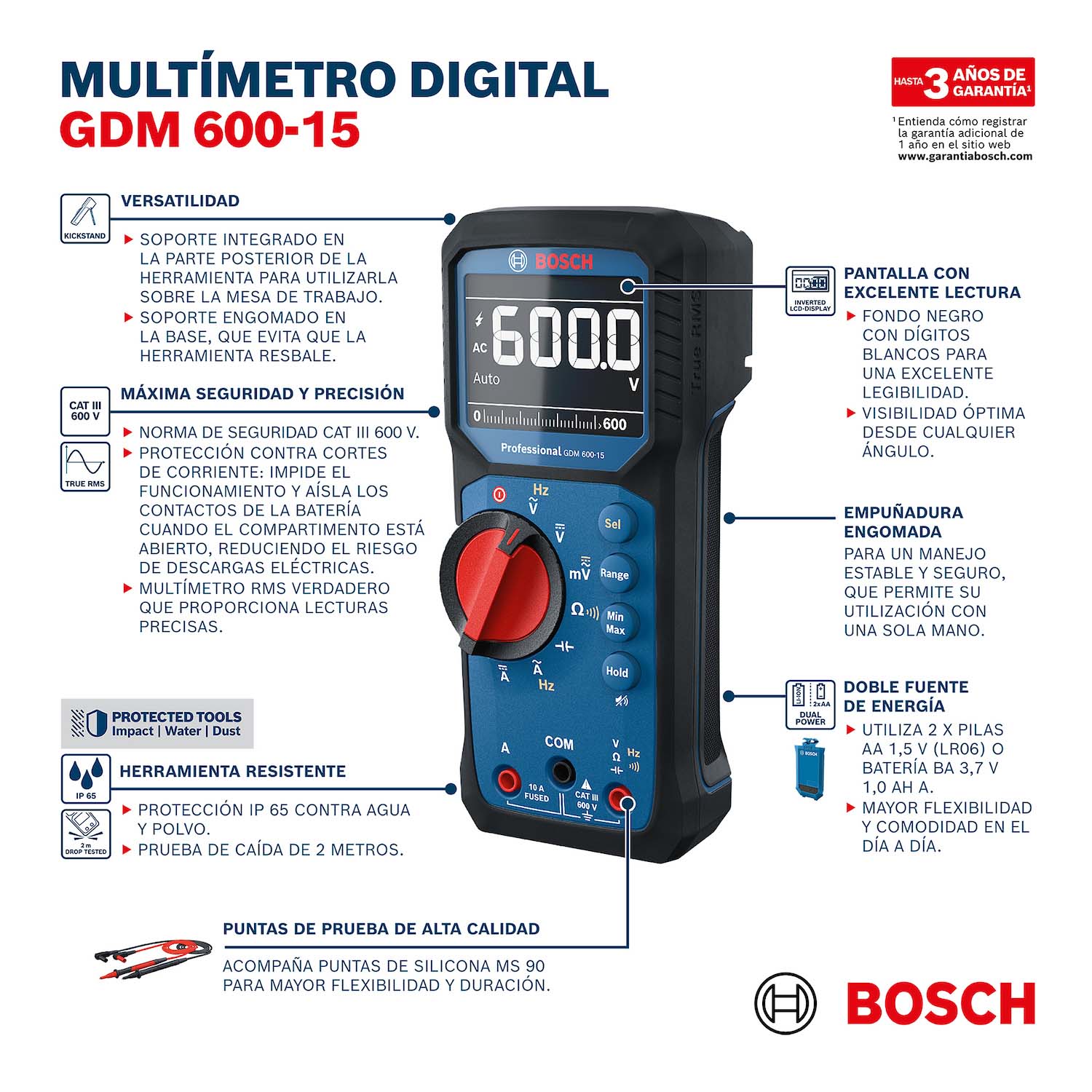 Multímetro Digital AC/DC True RMS CAT III GDM 600-15 IP65 AntiShock ...