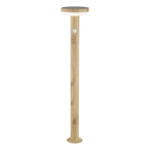 Lámpara solar de pie redonda con cuerpo de madera y acero y luz cálida de 3000 K. - GFORCE