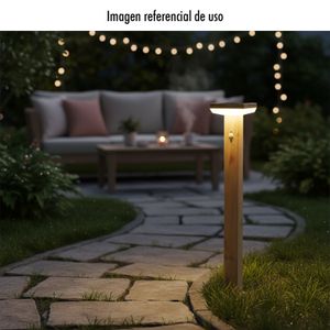 Lámpara solar de pie cuadrada con cuerpo de madera y acero y luz cálida de 3000 K. - GFORCE