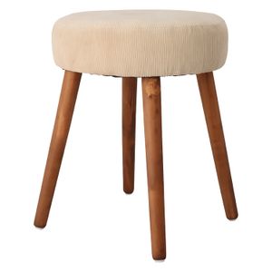 Taburete redondo acolchado beige con patas de madera. - TRENDS 4 YOU