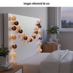 Cadena de esferas LED de rafia con 12 esferas en tonalidades de morado, salmón y beige. - PRO GARDEN