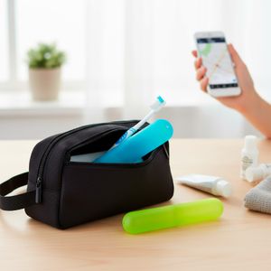 Estuche para cepillo de dientes, 2 piezas en colores turquesa y verde neon, de polietileno. - ORGILL