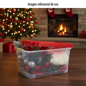 Organizador plástico móvil "Rattan #3" navideño con tapa roja. - PLAPASA