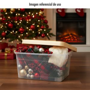 Organizador plástico móvil "Rattan #3" navideño con tapa dorada - PLAPASA