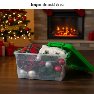 Organizador plástico móvil "Rattan #3" navideño con tapa verde. - PLAPASA