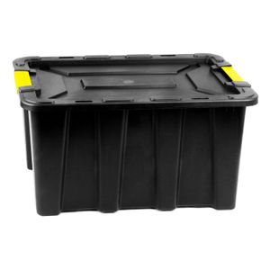 Caja plástica para uso pesado de 59,5 x 38 x 37 cm, amarillo con negro, capacidad de 50 L. - K PRO