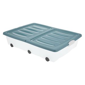 Caja de almacenamiento baja con ruedas y doble tapa abatible. - ORGILL