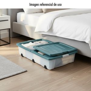 Caja de almacenamiento baja con ruedas y doble tapa abatible. - ORGILL