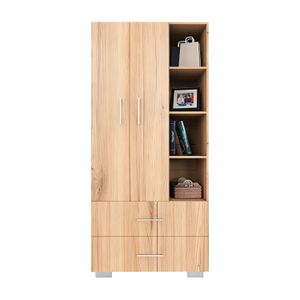 Armario de pino diseño Freya con 2 puertas + 2 cajones + 4 divisiones, color amaranto. - MUEBLE FÁCIL