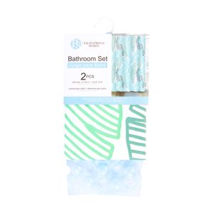 Pack de cortina para baño con diseño de hojas y alfombra rectangular antideslizante. - PALM SPRINGS HOMES