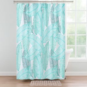 Pack de cortina para baño con diseño de hojas y alfombra rectangular antideslizante. - PALM SPRINGS HOMES