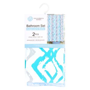 Pack de cortina para baño con diseño de zig zag y alfombra ovalada antideslizante. - PALM SPRINGS HOMES