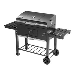 Parrilla a carbón con ruedas y estantes laterales