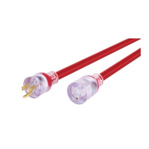 Extensión electrica reforzada roja calibre 3x12 AWG aterrizada de 15 metros para uso en exteriores. - VOLTECK