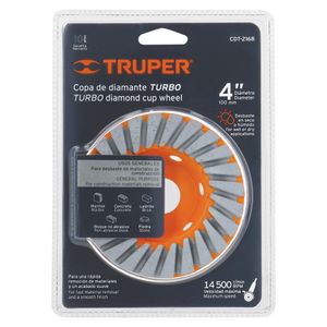 Corona diamantada TURBO de 4" x 7/8" de 24 segmentos para desbaste de materiales de construcción. - TRUPER