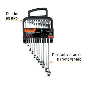 Juego de 11 llaves combinadas extralargas STD ESTÁNDAR de acabado pulido. - TRUPER EXPERT