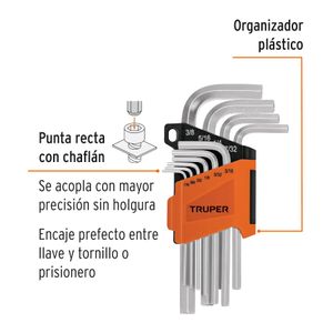 Juego 10 llaves allen STD ESTÁNDAR punta hexagonal con organizador plástico abatible. - TRUPER