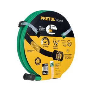 Manguera de jardín verde de 1/2" x 10 m de 3 capas con conexiones plásticas para uso básico. - PRETUL