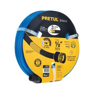 Manguera de jardín azul de 1/2" x 10 m de 3 capas con conexiones plásticas para uso básico. - PRETUL