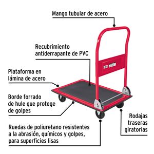 Coche de carga tipo plataforma plegable de acero con recubrimiento PVC antiderrapante. - PRETUL
