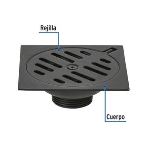 Rejilla cuadrada metálica de 4" x 4" color negro con sello hidráulico anti olores. - FOSET