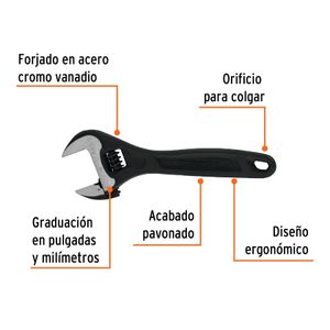 Llave ajustable Pico de Loro de 6" forjada en acero al cromo vanadio con acabado pavonado. - TRUPER EXPERT