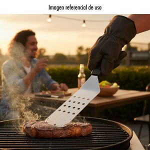 Espatula perforada metálica para parrilla. - BBQ TIME