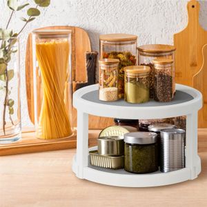Organizador de cocina GIRATORIO 2 niveles blanco con gris, de 25 x 15,5 x 25 cm. - EXCELLENT HOUSEWARE
