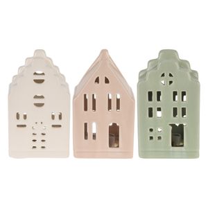 Juego de 3 casas de porcelana con luz LED. - ORGILL